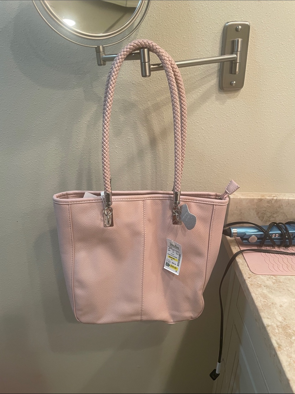 Blush Pink Braided-Handle Tote Bag